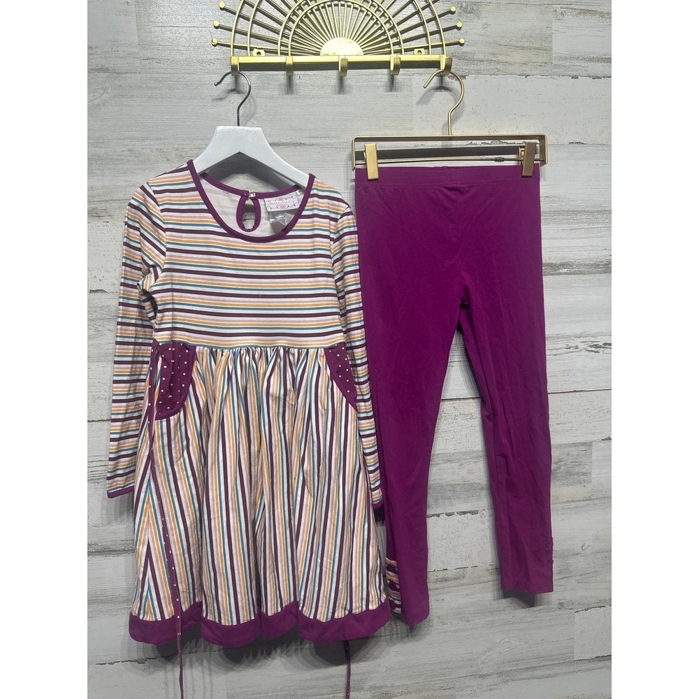 Serendipity Tunic Legging Set Girls 8 Purple Striped Polka Dot Boutique EUC